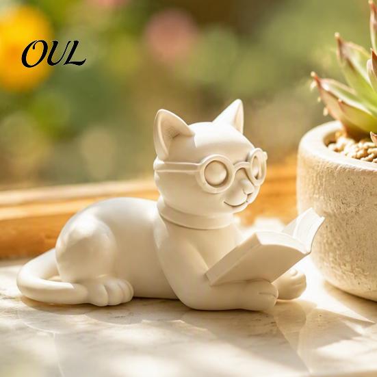 Фигурка кота, читающего книгу, 3D-печатная фигурка, Декоративная статуэтка с очками, Детская комнатная декорация, Креативное животное-настольное украшение для дома