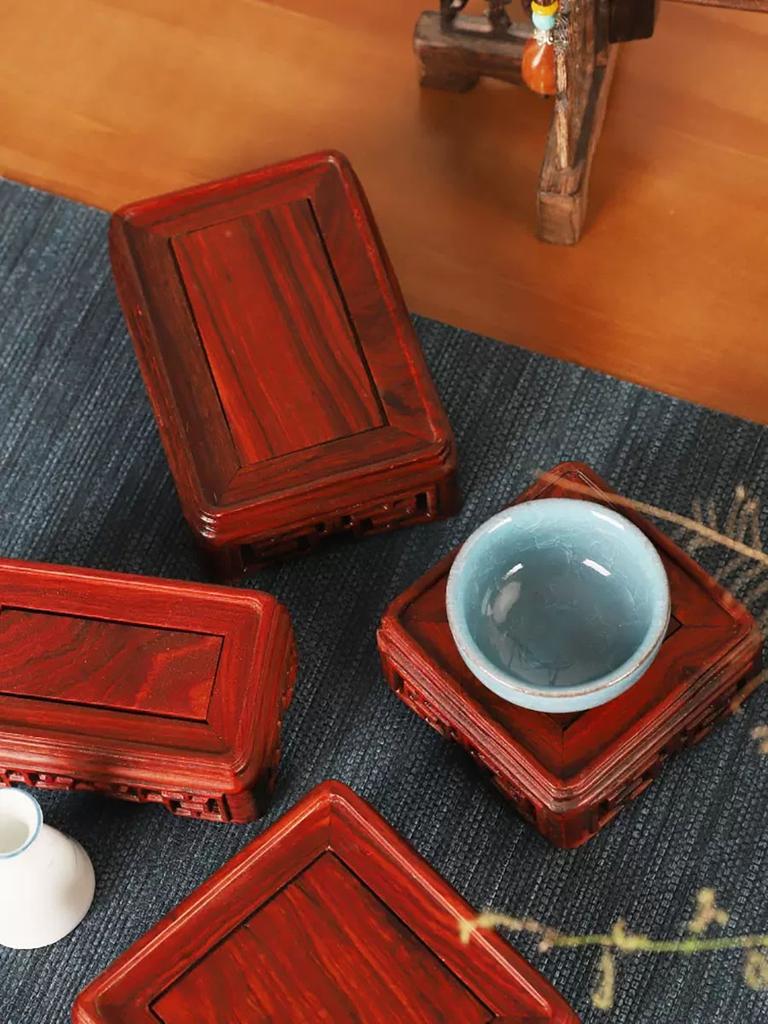 Red Sandalwood Incense Burner, Teapot Stone, Seal Base, Solid Wood Vase, Bonsai Buddha Wood Carving, Rectangular Bracket