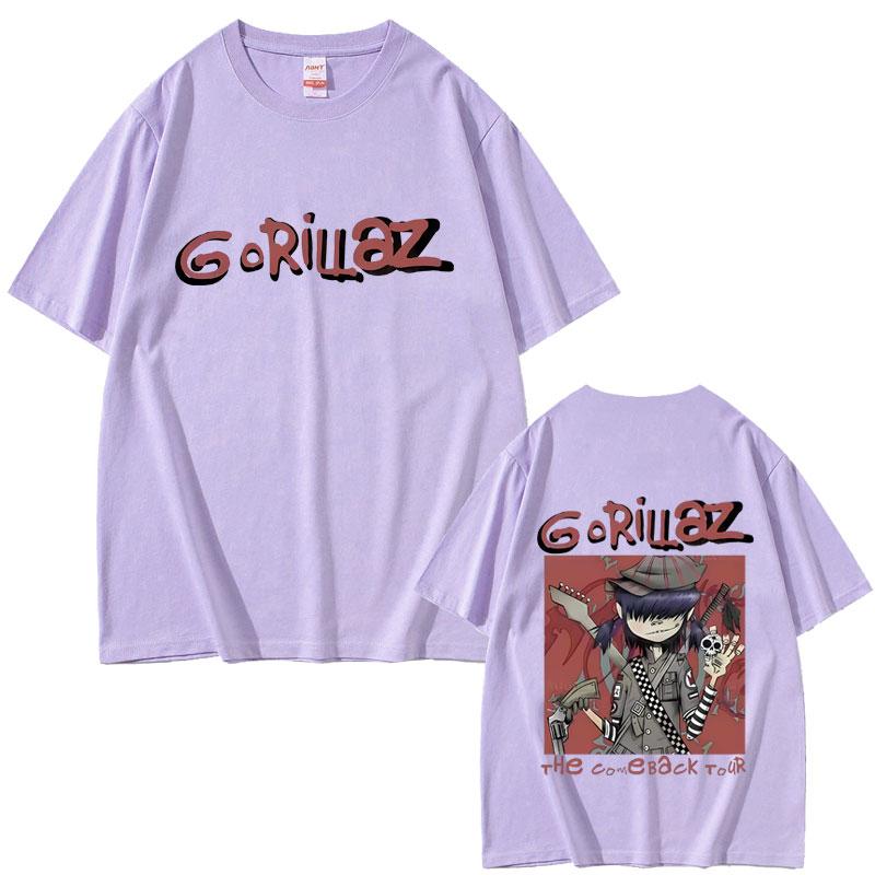 Rock Band Gorillaz The Come Back Tour Tshirt Men Women Hip Hop Fashion Oversized Streetwear Male Gothic Punk Short Sleeve Tees