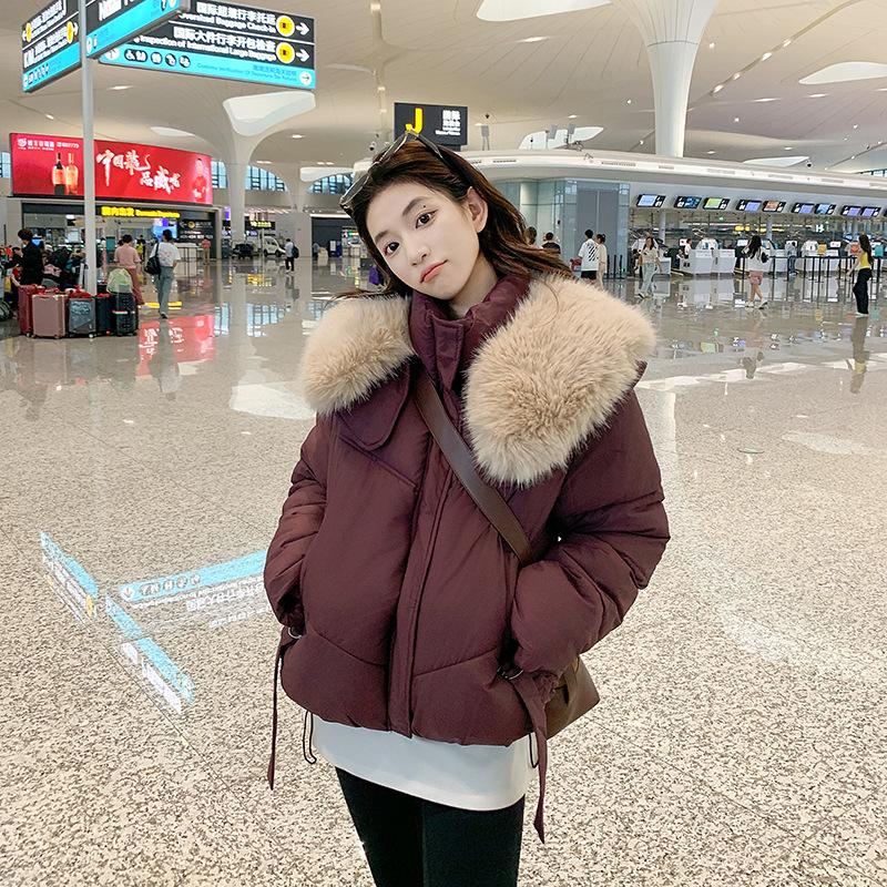 Cotton Clothes Women's 2025 New Short Thickened Large Fur Collar Padded Jacket Bread Jacket Winter Down Padded Jacket