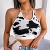 Женский весенне-летний досуг, Холтер с коровьим узором на талии, топ с открытым пупком, вязаная майка