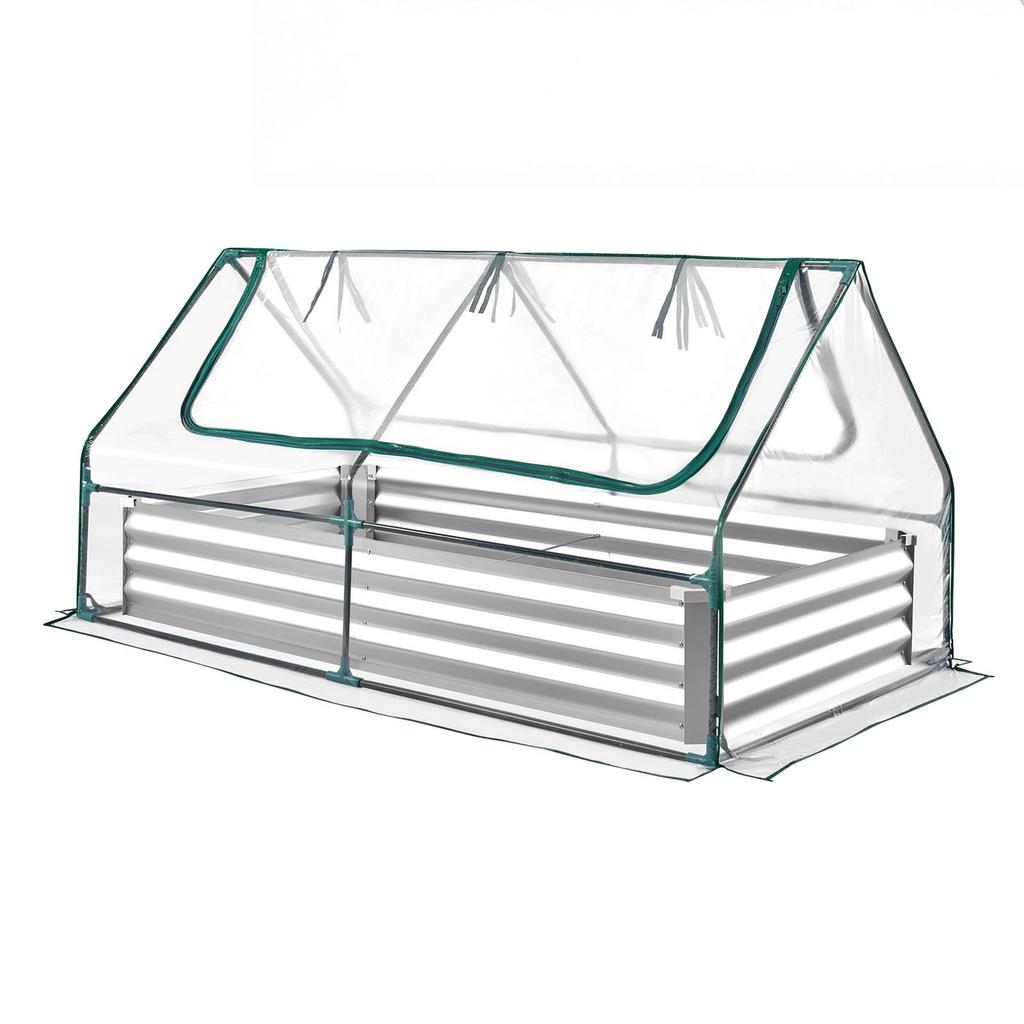 Raised Garden Bed with Cover, 1800 x 900 x 300 mm, Rectangular Galvanized Metal Planter Box Outdoor, with PE Greenhouse Cover & Gloves, Rustproof