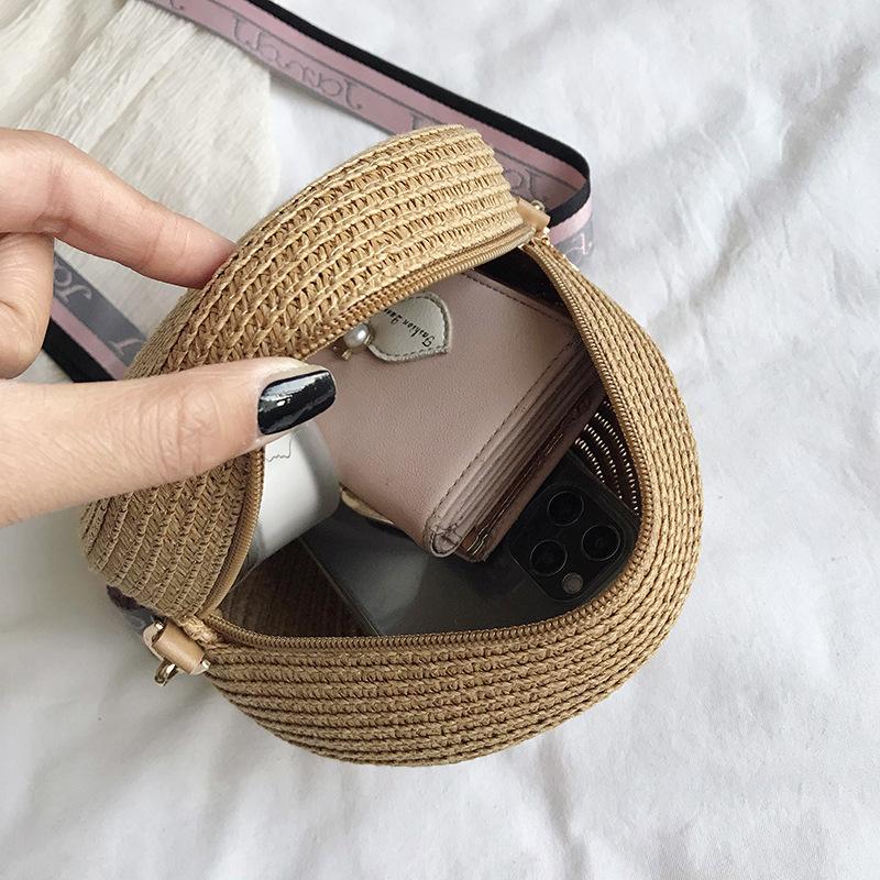 Yogodlns Literary Straw Straw Round Bag For Women Summer Woven Crossbody Bag Travel Vacation Beach Bags Casual Rattan Straw Tote