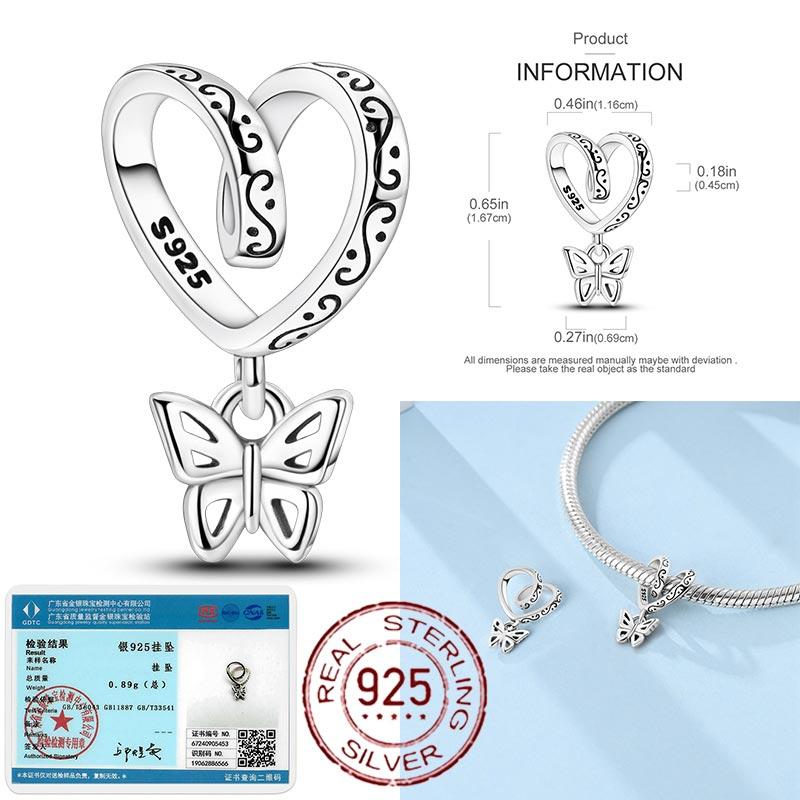 Heart Shape Copper Retro Butterfly Hollow Dangle Charm Beads For Bracelet Necklace Women Personalized Gift Jewelry