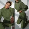 Women's Casual Solid Color Long Sleeved Short Hoodie Trousers Sports Suit