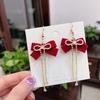 Red Bow Choker Zinc Zinc Alloy Velvet Collar Necklaces Elegant Bowknot Earrings  New Year