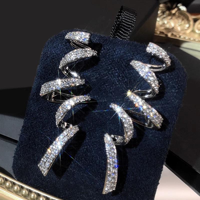 Huitan Новые модные спиральные серьги Полностью сверкающие кубические цирконии Заявление Висячие серьги для женщин Свадебная эстетика Циркон