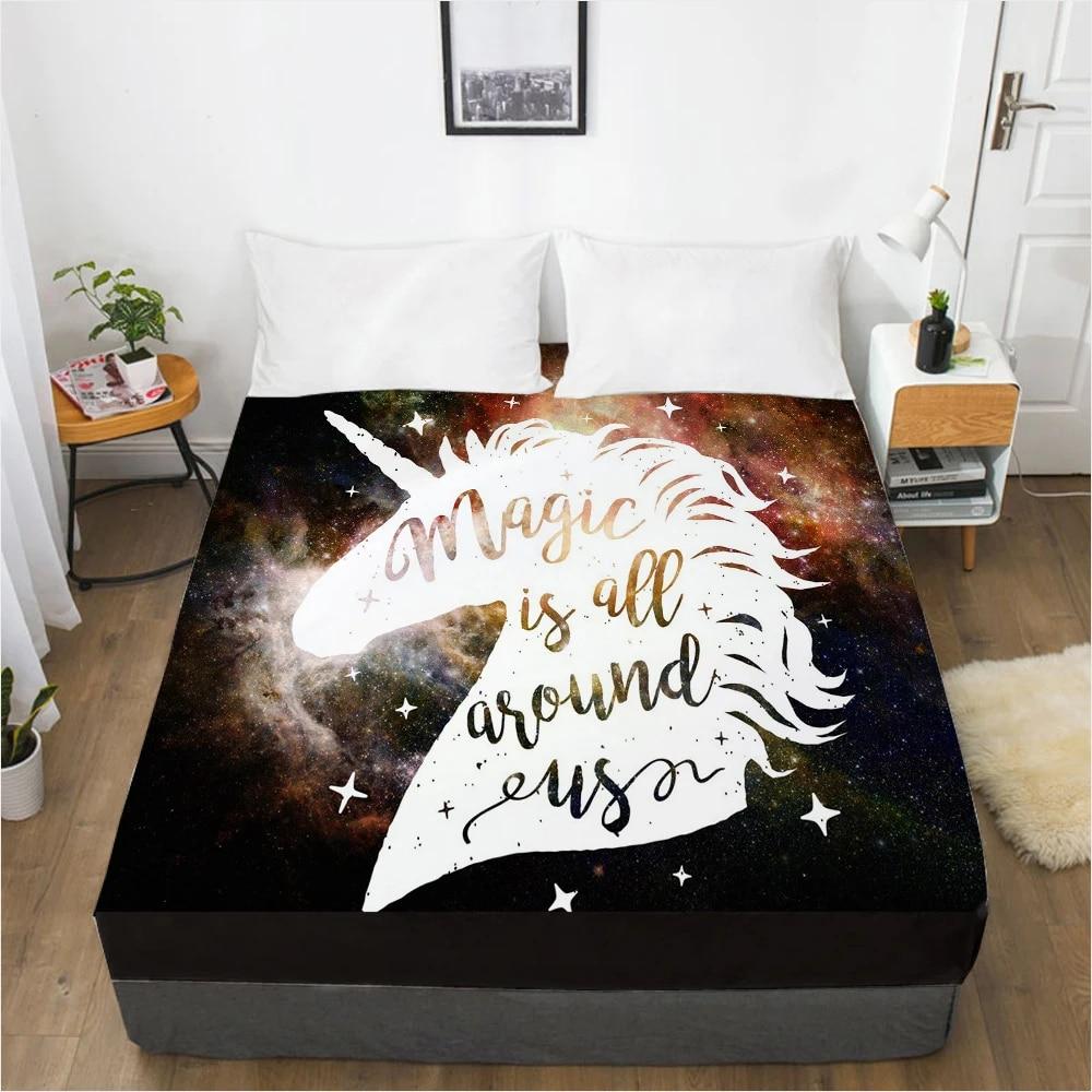 Простыни с рисунком единорога, наматрасник с резинкой, 3D простыня, постельное белье для маленьких детей, девочек и мальчиков 160x200 180x200