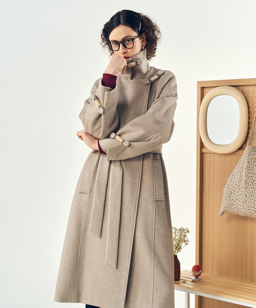 De Peri Mera Long Wool Coat With Fastening Point (Oatmeal)