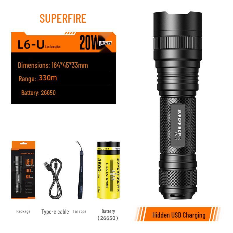 SupFire L6-XPE Outdoor Rechargeable Flashlight