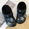 Rhinestone Detachable Shoe Charms 14Pcs Black Ink Flower Heart Design DIY Decor for Clogs Backpacks Daily Use