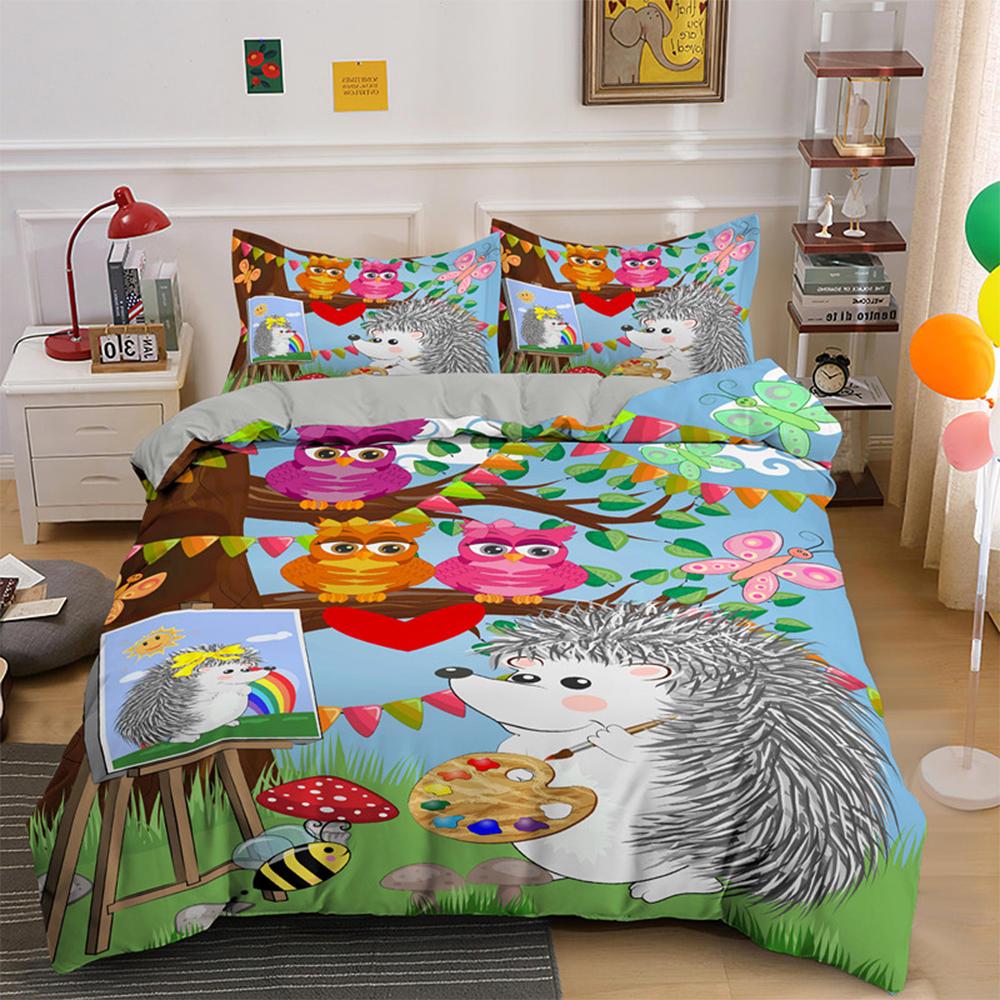 Комплект пододеяльника с 3D мультяшным принтом ежика, милый комплект постельного белья на тему животных, размер кинг, полиэстеровый чехол для одеяла для ребенка, мальчика, девочки