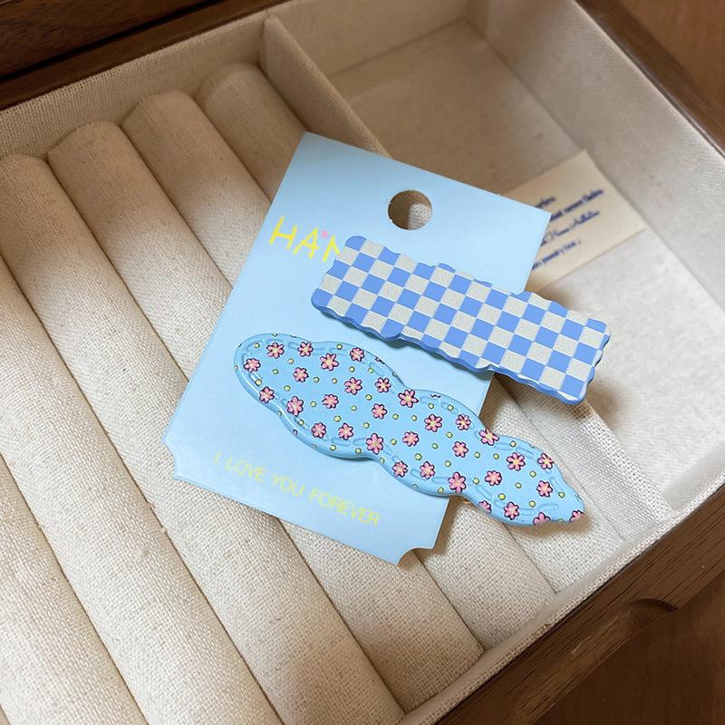 Цветочная волна клетка двухкомпонентная заколка боковая высококлассное чувство простая и модная клипса-уточка свежие и универсальные аксессуары для волос женщины