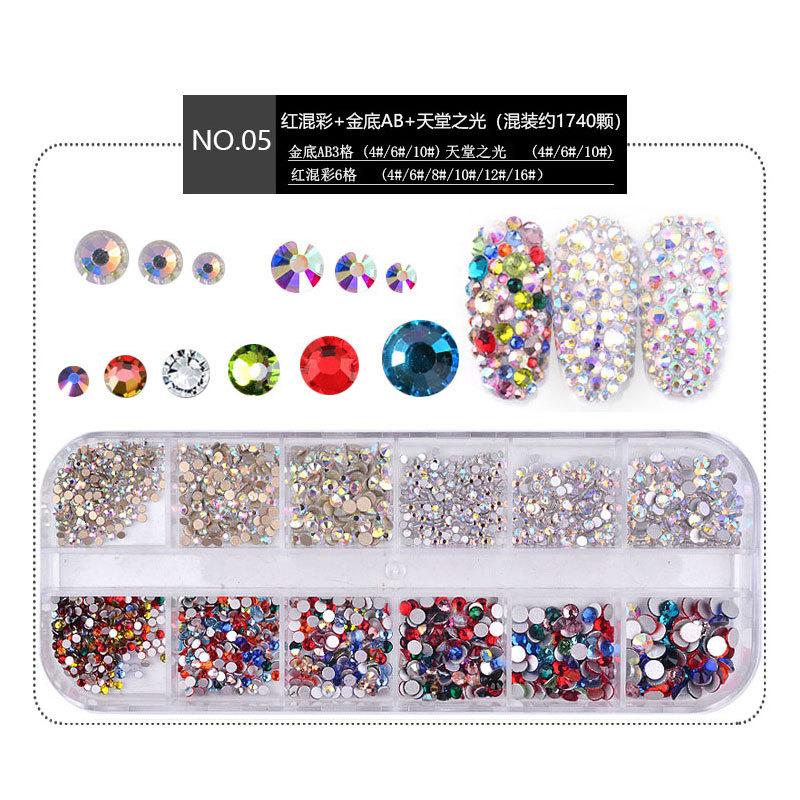 Nail Art Jewelry Set, High Silver Flat Bottom Diamond Ab Water Diamond Shiny Diamond Strip Box 1440 Pcs