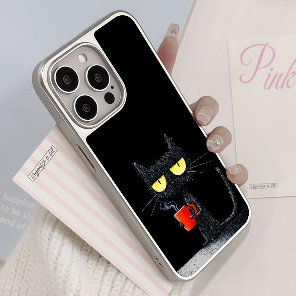 Милый Кофе-Кот Посеребренный Чехол для Мобильного Телефона для iPhone 17 16 15 14 13 12 11 Air Pro Max Plus Цветная Крышка