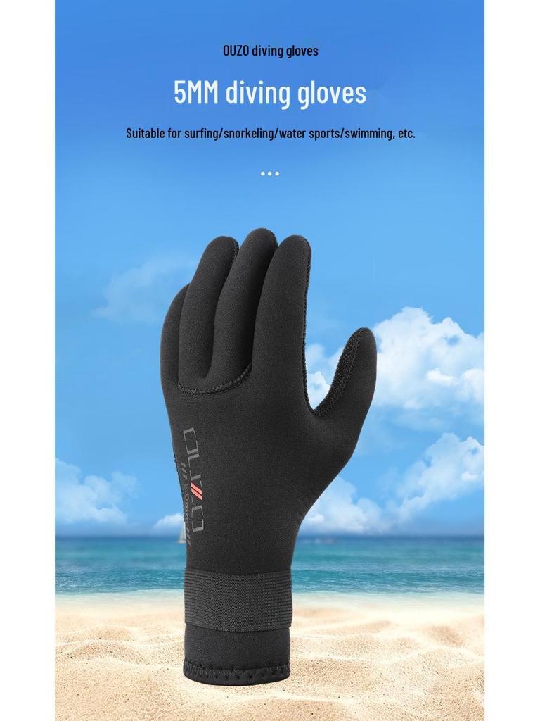 In-Stock Ouzo 5mm Thickened Warm Non-Slip Cut-Resistant Diving Gloves for Snorkeling, Surfing, and Fishing
