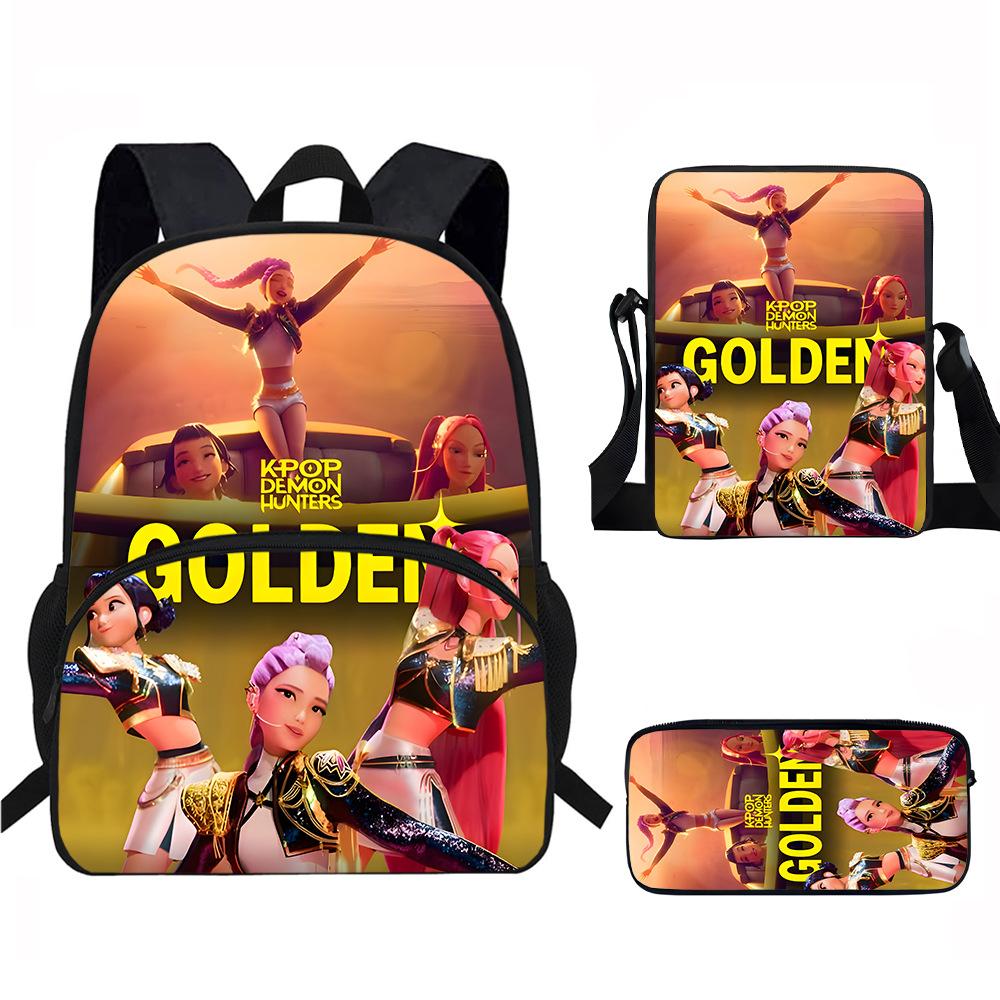 K-Pop Demon Hunters 3-Piece Student Backpack Set Anime-Themed Trendy Printed Backpack Set
