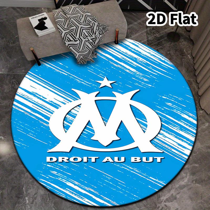 Olympique De Marseille Round Area Rug Carpet Rug For Living Room Bedroom Sofa Playroom Decor Nonslip Floor Mat