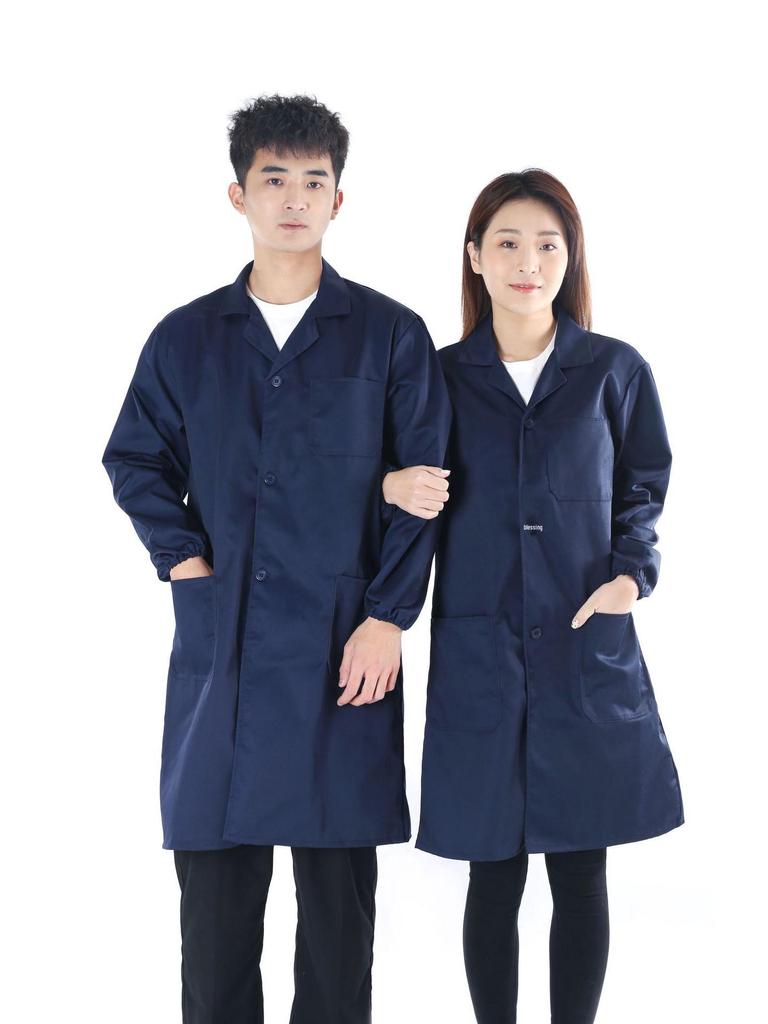 Thickened Blue Wear-Resistant Long Sleeve Lab Coat with Custom Print Logo for Labor Protection In Food Handling