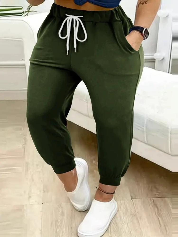 New High-waist Lace-up Sports Casual Pants Small Feet Girdle Mouth Women's Solid Color Casual Pants