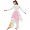 Girls Metallic Contrast Asymmetrical Hem Dress Wide Leg Pants Lyrical Praise Dance Costume Set