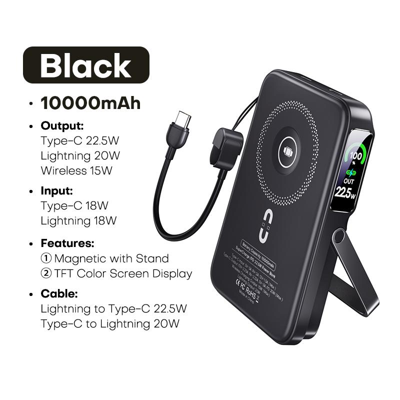 QOOVI Беспроводной Power Bank Qi2 10000 мАч PD20W Быстрая зарядка Внешний аккумулятор Портативное зарядное устройство Для iPhone Samsung iWatch Airpod