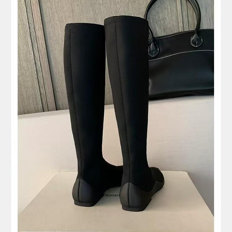 Elastic boots, fashionable comic leg temperament, square head flat bottom bare boots, mid-leg thin boots, women's fashion boots