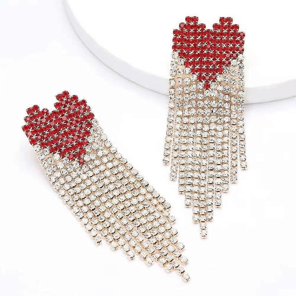 Simple niche fashion love tassel earrings versatile rhinestone dress shiny earring accessories women's earring silver plated