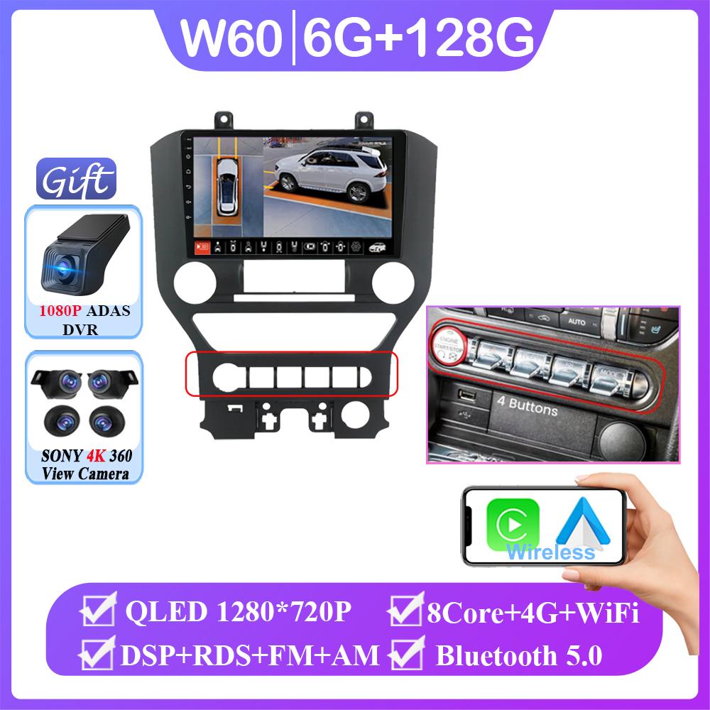 Android 14 Carplay Car Radio для Ford Mustang S550 2014 2015 – 2021 Навигация GPS Мультимедийный проигрыватель стерео WiF+4G 360 Камера BT