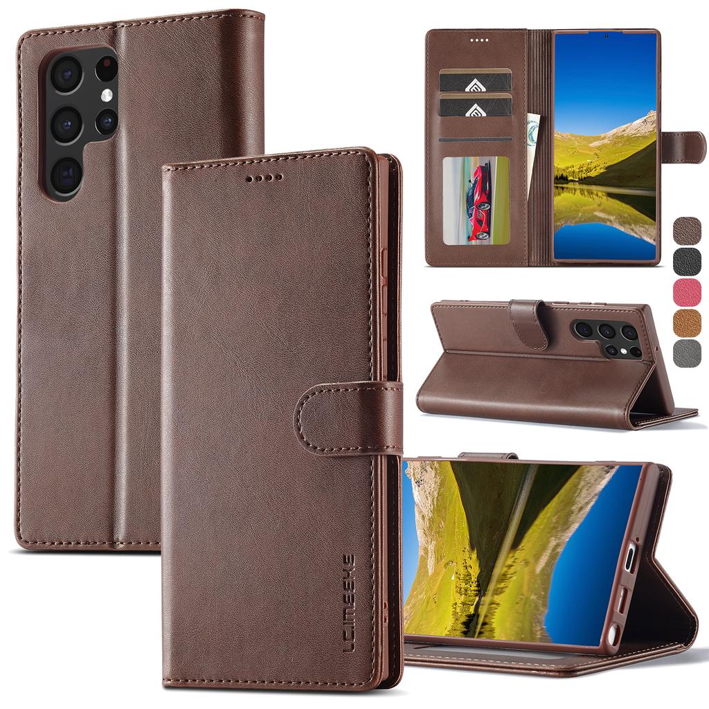 Кожаный чехол-бумажник для Samsung Galaxy S25 S24 S23 S22 Ultra S21 S20 FE S10 S9 Plus Note20 10 Plus Бизнес-чехол-книжка с отделениями для карт
