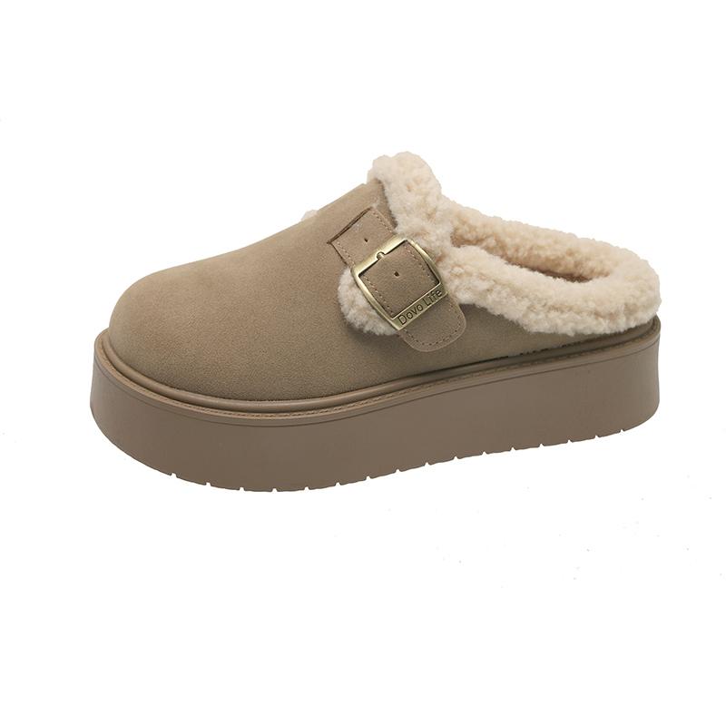 Меховые женские хлопковые тапочки на платформе из замши на плоской подошве, модные туфли-мюли, зимние туфли с открытой пяткой, женские туфли 2025 года, тренд, удобные женские туфли
