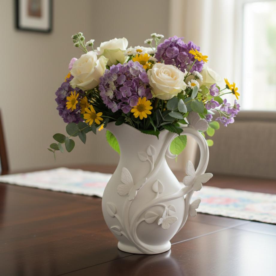 Modern white butterfly vase for flowers, elegant design