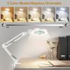 Long Swing Arms 5X/10X Magnifying Glass Lamp with 5 Color Adjust LED Lights Reading Table Lamp for Welding Repair Close Work
