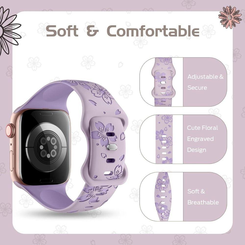 Silicone Silicone Bracelet 42/44/45mm Sakura Engraved Bracelet Watch Band For Apple Watch Band