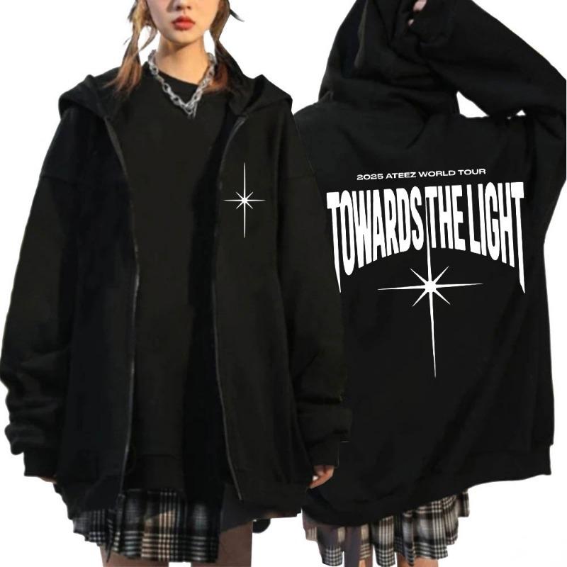 Ateez World Tour Towards The Light Zipper Hoodies Men Women Korean Kpop Zip Up Sweatshirt Fashion Long Sleeve Hoodie Jacket