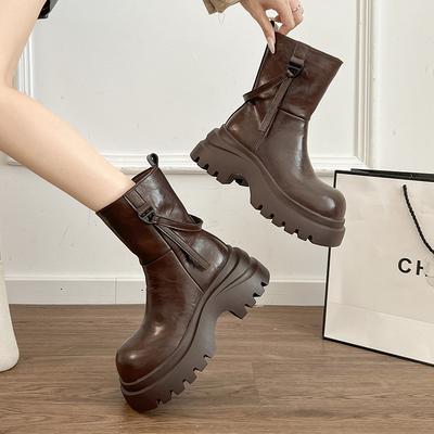 Зимние женские ботильоны на платформе, модные, на молнии, на толстом каблуке, в панк-стиле, современные короткие ботильоны для женщин