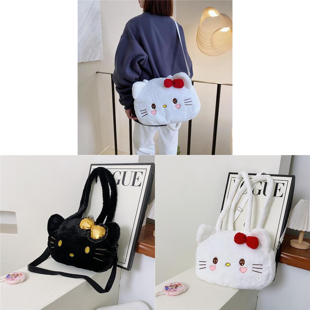 Hello Kitty Plush Tote Bag With Zipper Closure For Daily Casual Wear