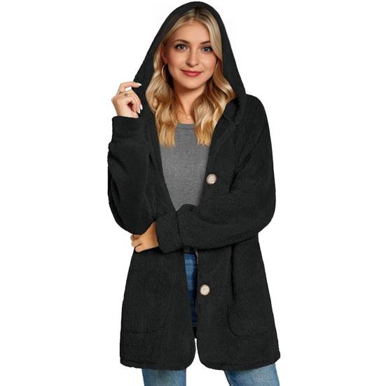 Fleece Jackets for Women Oversized Button Down Fuzzy Hooded Coat Casual Long Sherpa Outerwear with Pockets