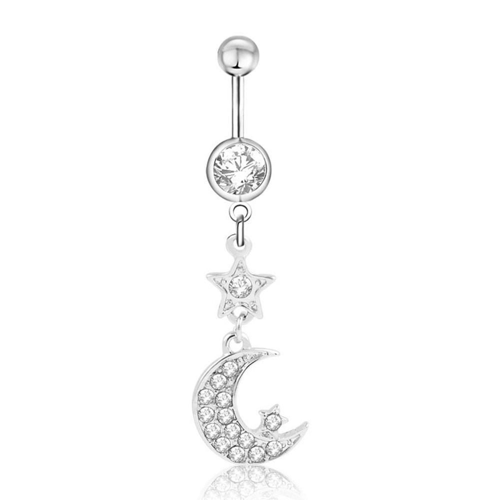 Punk Crystal Moon Dangle Navel Piercing Rings Body 316L Surgical Steel Belly Button Ring Jewelry