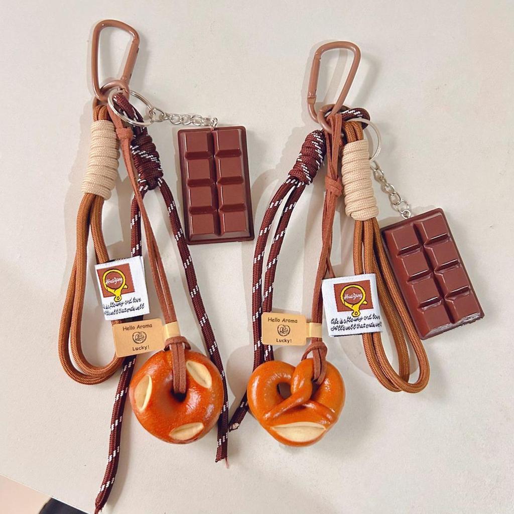 Yogodlns Alkali Water Bread Bagel Bag Pendant Cute Chocolate Woven Rope Pendant Bags Accessories
