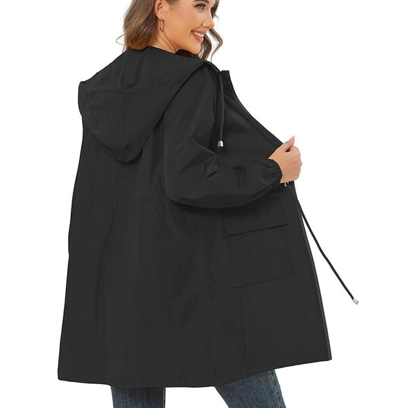 Rain Jacket for Women Waterproof with Hood Active Outdoor Long Rain Coats Packable Raincoat Lightweight Windbreaker