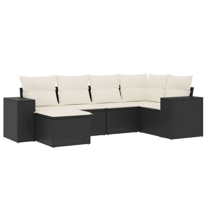 VidaXL Salon de Jardin avec Coussins 6 pcs, Canapés de Terrasse, Ensemble de Meubles de Patio, Mobilier d'Extérieur, Noir 3222855