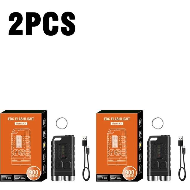V3 EDC LED Flashlight Portable Mini Keychain Light TYPE-C Rechargeable Pocket Torch with Magnet UV Lamp Camping Fishing Lantern