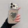 Чехол-подставка с зеркалом и блестками в виде сердца для iPhone 13/14/15/16/17 Pro Max