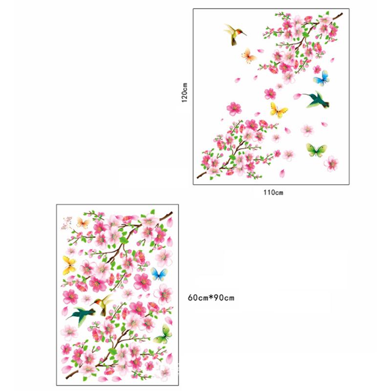 Красивые цветы персиковые птицы искусство ПВХ наклейки на стену съемный домашний декор
