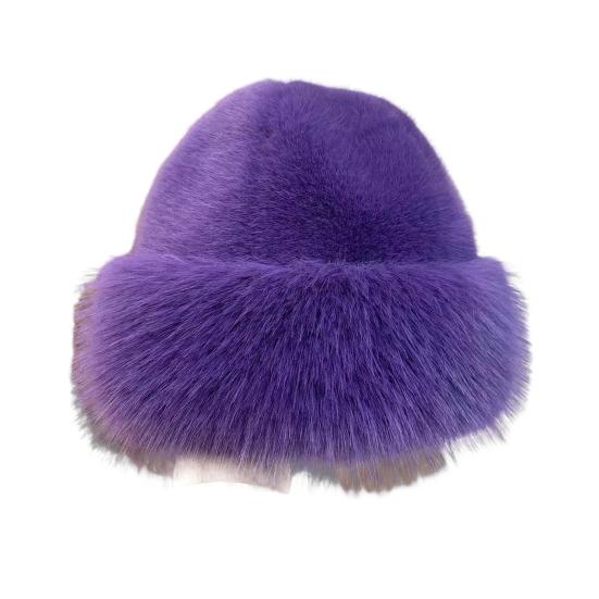 Women Winter Hat Thick Plush Faux Fur Heat Retention Windproof Mongolia Style Bucket Hat Solid Color Outdoor Cycling Skiing Panama Cap