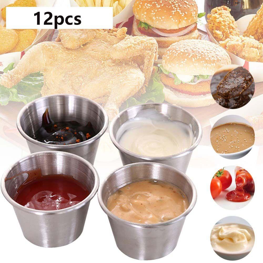12PCS/SET Stainless Steel Barbecue Dipping Cup 304 Stainless Steel Seasoning Dish Barbecue Season