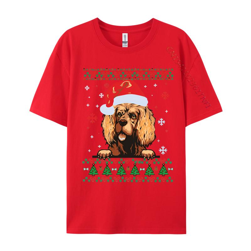 Wholesale American Cocker Spaniel Christmas Sa Tshirt Personalized Top Tshirts Cotton Blue And White Graphic T Shirts