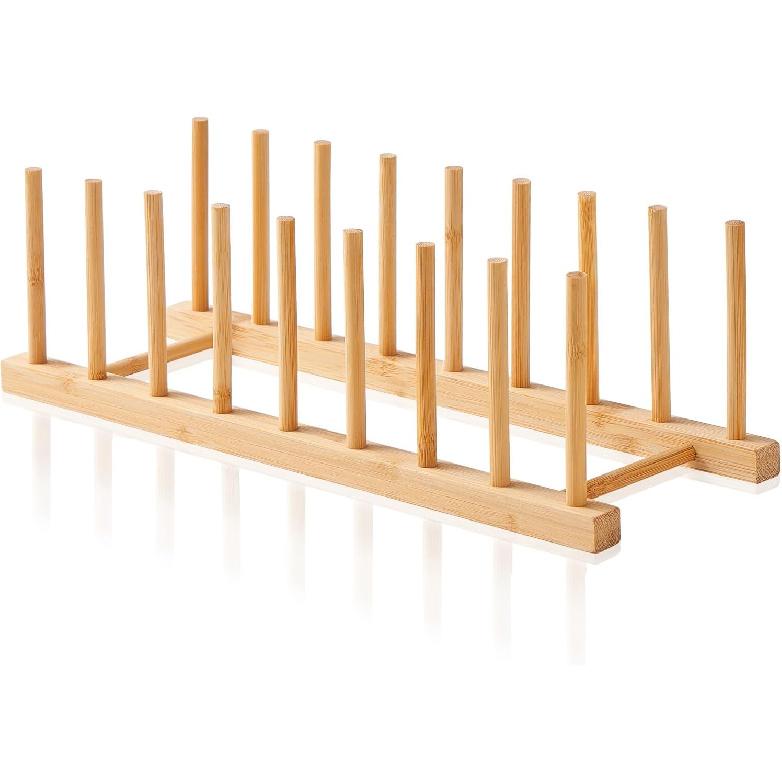Bamboo Dish Dying Rack - Pot Lid Plate Organizer Holder for Cabinet - Cutting Board Organizer-Plate Rack for Dish, Pot Lid, Bowl, Cup, Cutting Board