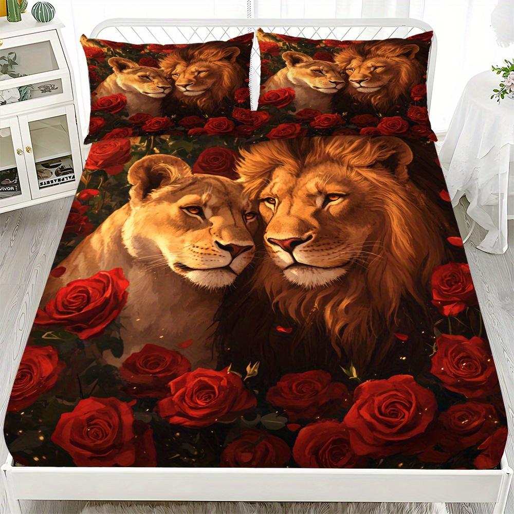 1pc Fitted Sheet Animal Wolf Eagle Lion Cat Cattle Print 100% Polyester Breathable Bedding Set for Home Decor Without Pillowcase